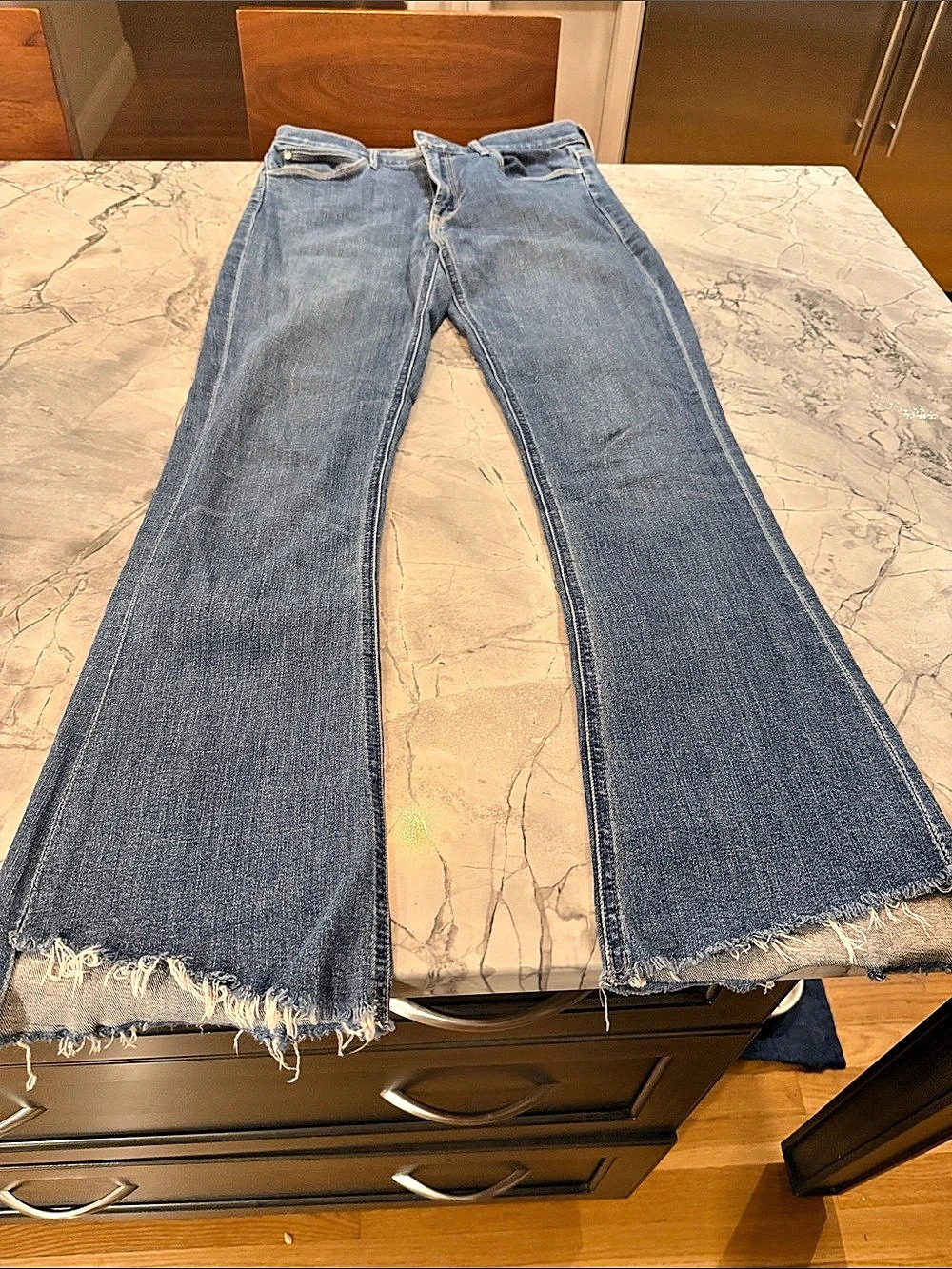 MOTHER The Runaway Step Fray Flare Jeans Blue Waist 28